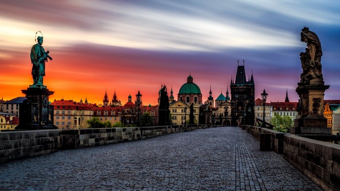 The Charles Bridge at sunset