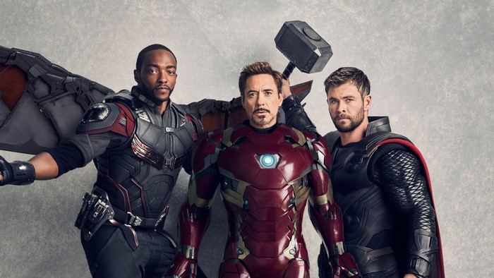 Falcon, Iron Man, and Thor from Avengers Infinity War