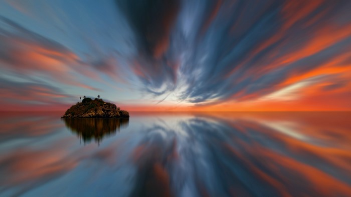4K Sunset Over Ocean With Island