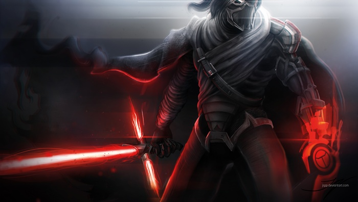 Kylo Ren from Star Wars with a lightsaber