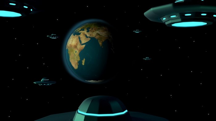 UFOs surrounding planet Earth in space