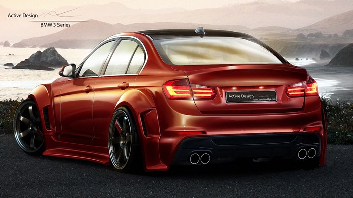 Red BMW 3 Series with wide body kit