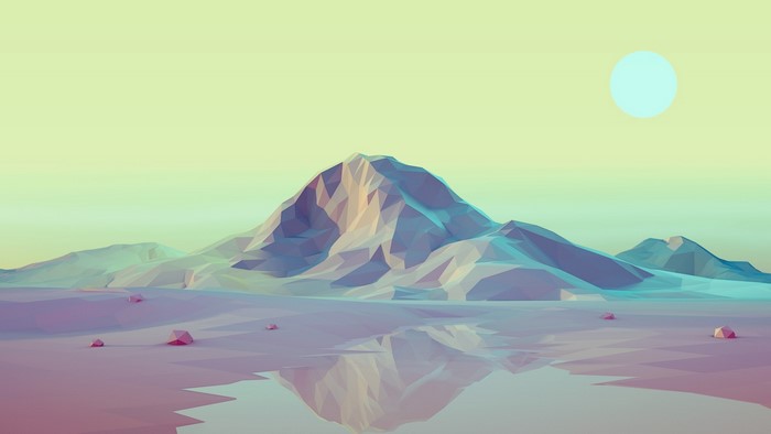 Low Poly Landscape with Mountains and Sun