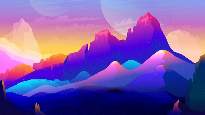 Abstract Mountain Landscape with Colorful Sky