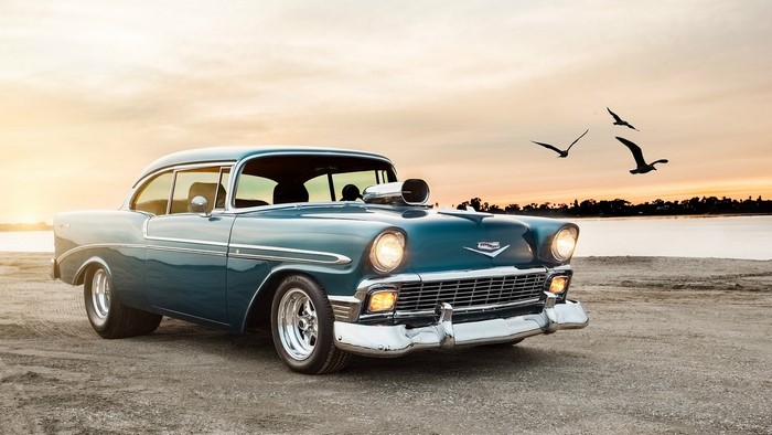 1956 Chevrolet Bel Air Sport Coupe by the water