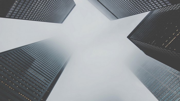 Skyscrapers shrouded in fog