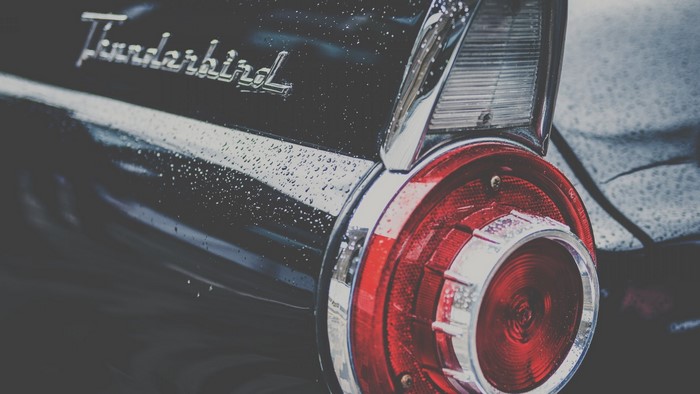 Close-up of a vintage Ford Thunderbird tail light