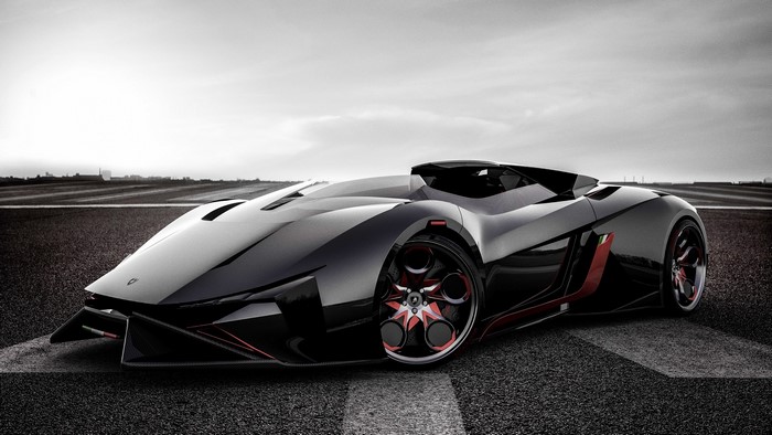 Black Lamborghini concept car on a racetrack