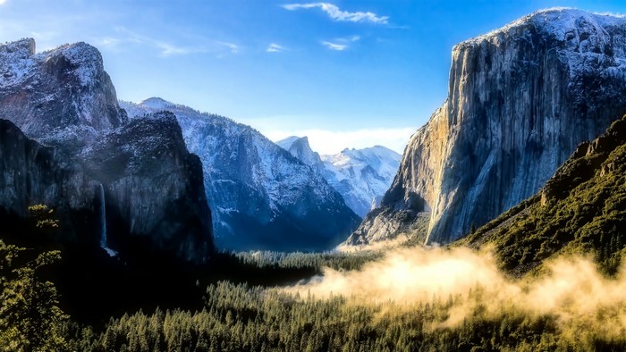 Yosemite Valley with Mountains and Fog