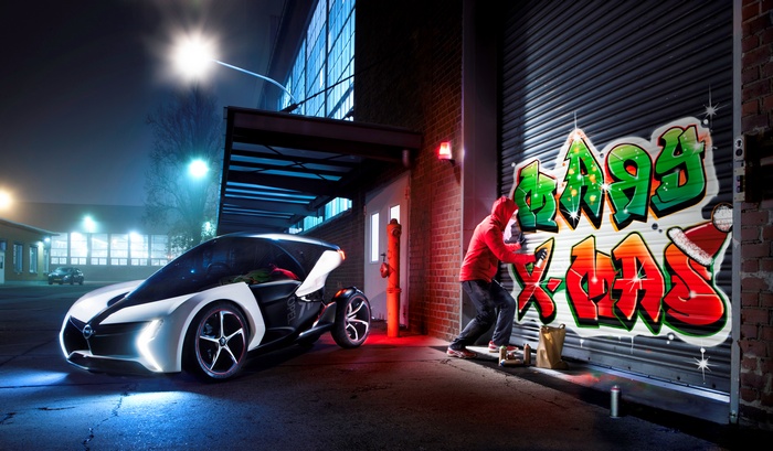 Opel RAK e concept car with Merry Xmas graffiti