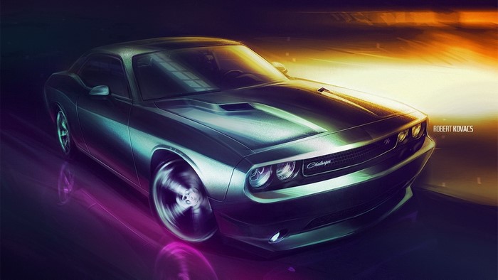 Dodge Challenger car illustration by Robert Kovacs