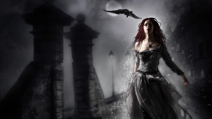 4K Mystic Woman and Bat in Foggy Night