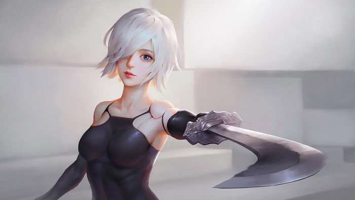 2B from NieR: Automata with a sword