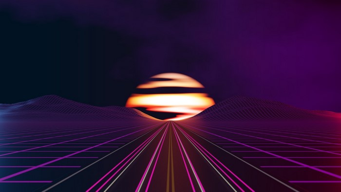 Retro Grid Road with Sunset