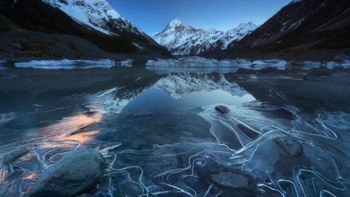 Aoraki National Park with Mount Cook reflection