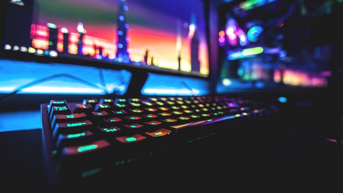 Colorful Gaming Keyboard with Computer Monitor