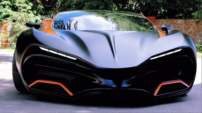 Futuristic orange and black sports car