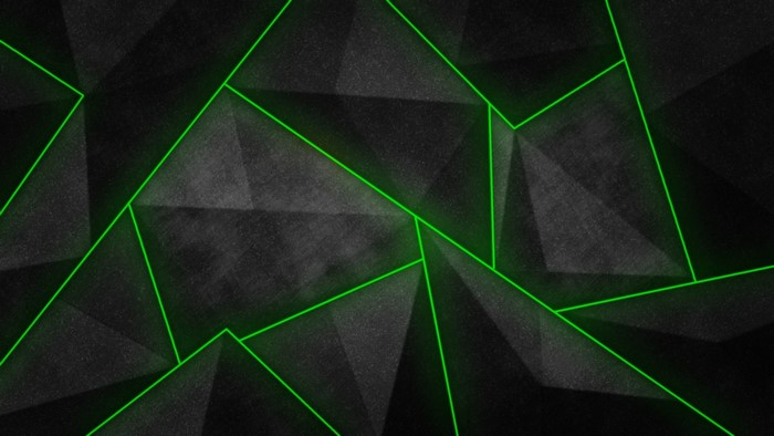 Abstract dark geometric shapes with neon green outlines