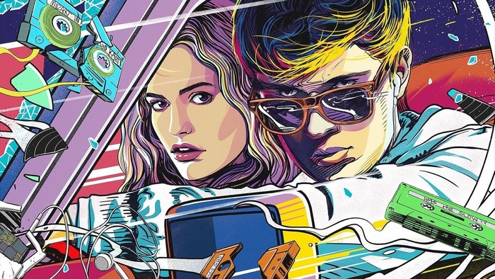 Baby Driver movie poster with Ansel Elgort and Lily James