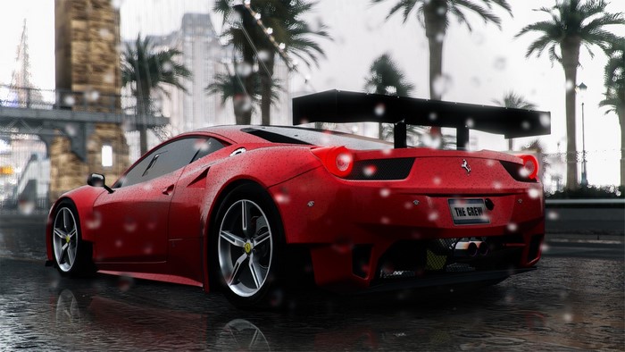 Red Ferrari 458 Italia from The Crew in rain