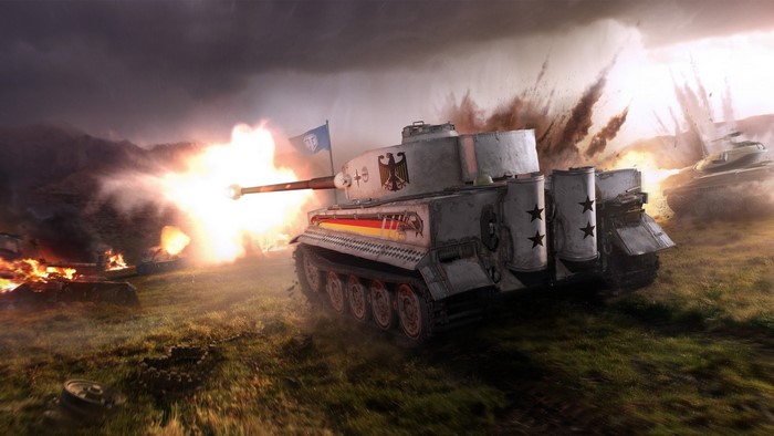 Tiger tank firing in battle