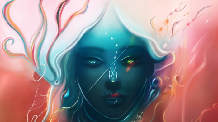 Fantasy woman portrait with colorful abstract elements