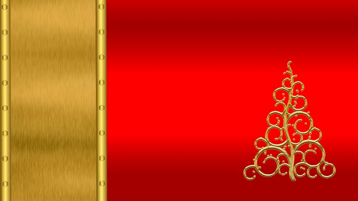 Gold Christmas Tree on Red Background with Gold Border
