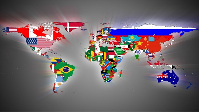 World map with countries represented by their flags