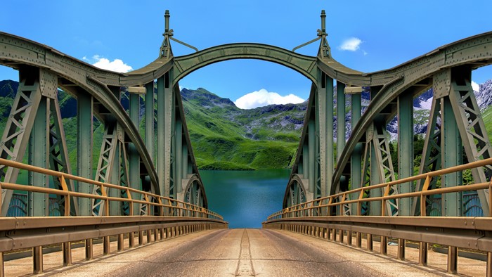 4K Bridge Over Mountain Lake