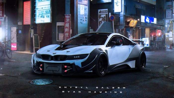 Modified BMW i8 in a Japanese City at Night