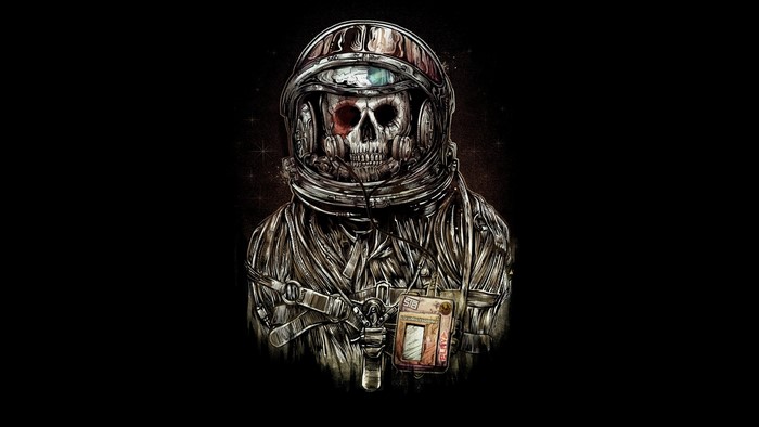 Skull astronaut with a retro player