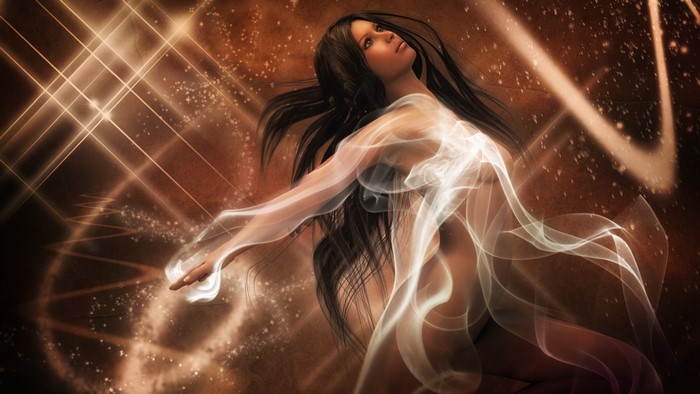 4K Girl with Smoke and Light