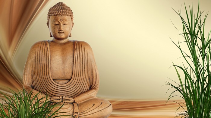 4K Wooden Buddha Statue with Grass