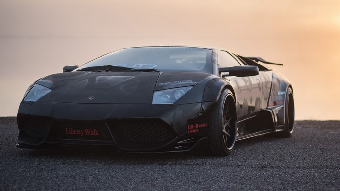 Black Lamborghini Murcielago with Liberty Walk body kit