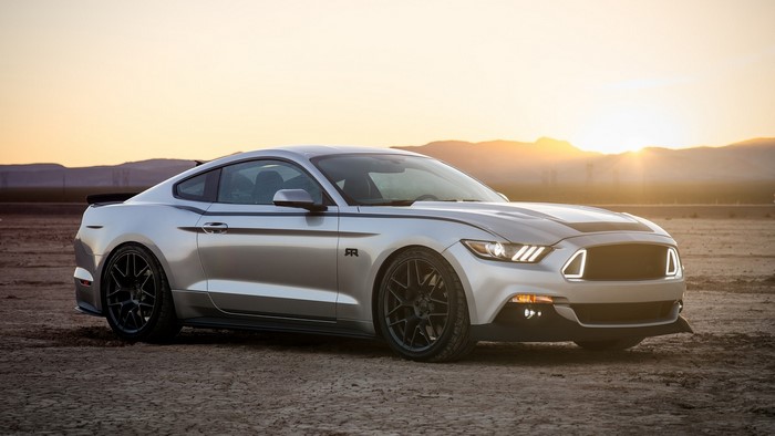 Silver Ford Mustang RTR in desert landscape