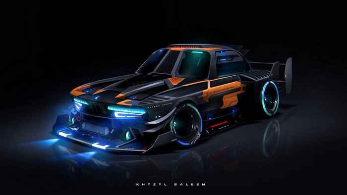 Futuristic BMW race car with orange accents