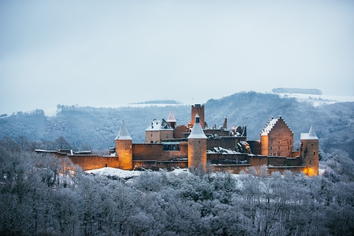 8K, Winter, Bourscheid Castle, 4K, Luxembourg