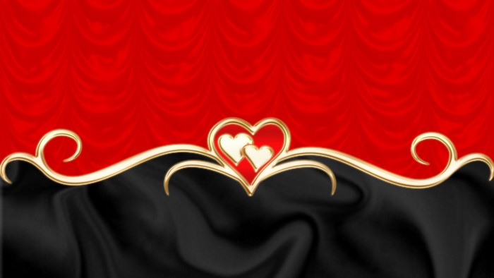 Red and black curtains with golden heart ornament