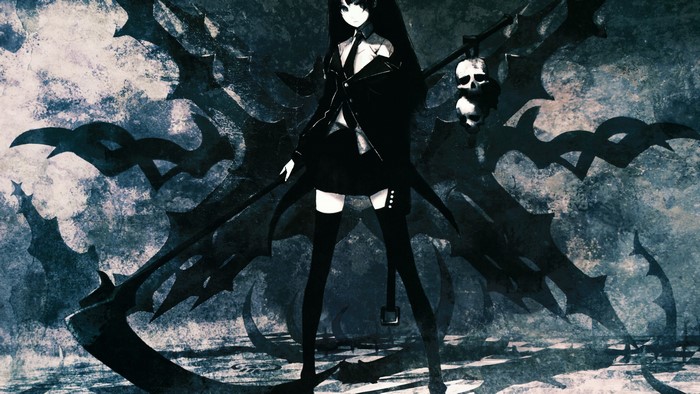4K Black Rock Shooter with Scythe and Skulls