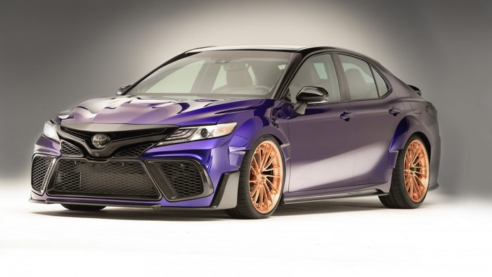 Custom purple Toyota Camry with copper wheels