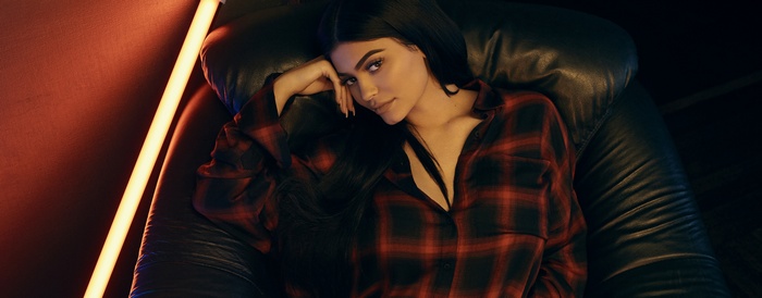 Kylie Jenner in a red plaid shirt
