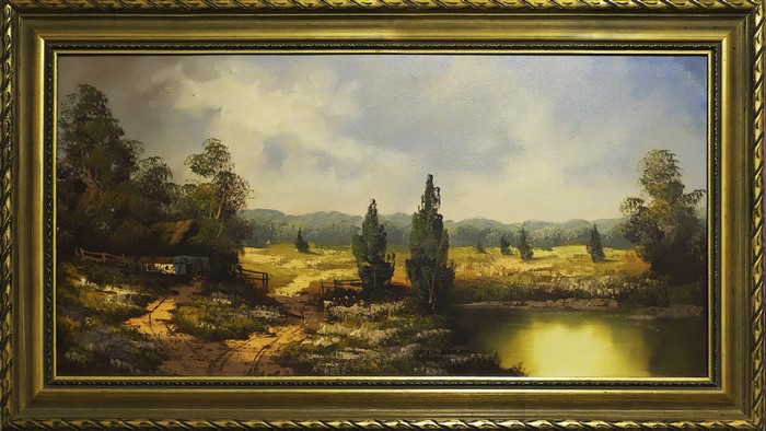 Landscape painting with trees and a lake