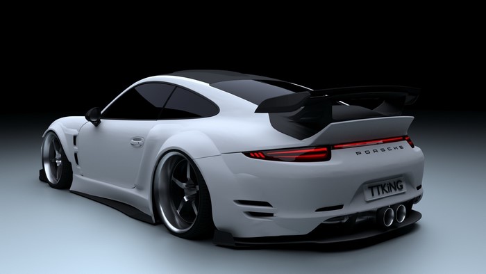 White Porsche 911 with custom body kit