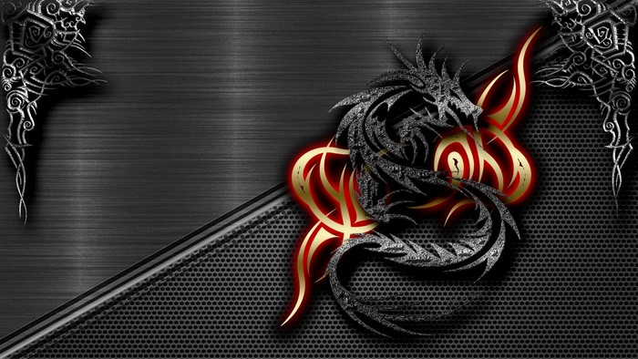 Tribal Dragon with Gold and Red Flames