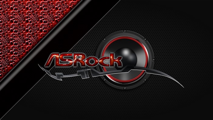 ASRock logo with speaker and red textured pattern