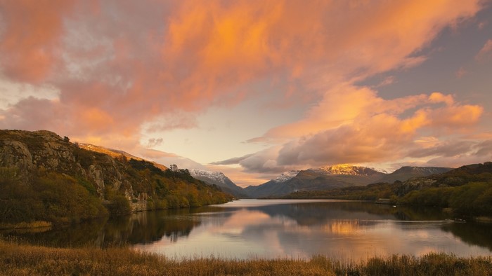 Lake and Mountains at Sunset