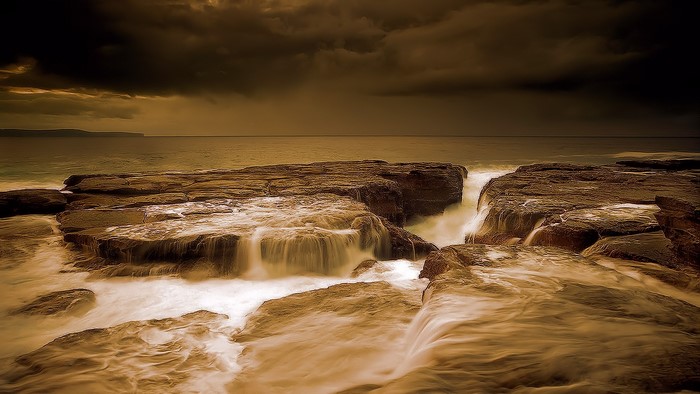 Rocky shore with waves crashing