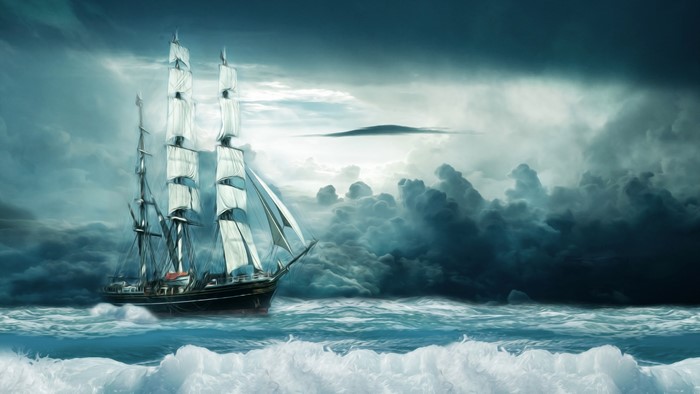 Sailboat in stormy seas