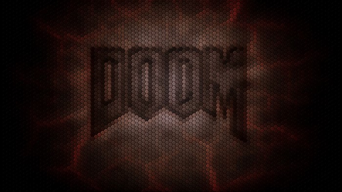 DOOM logo on hexagonal texture