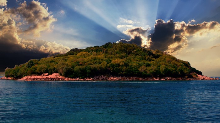 4K Island with Dramatic Sky